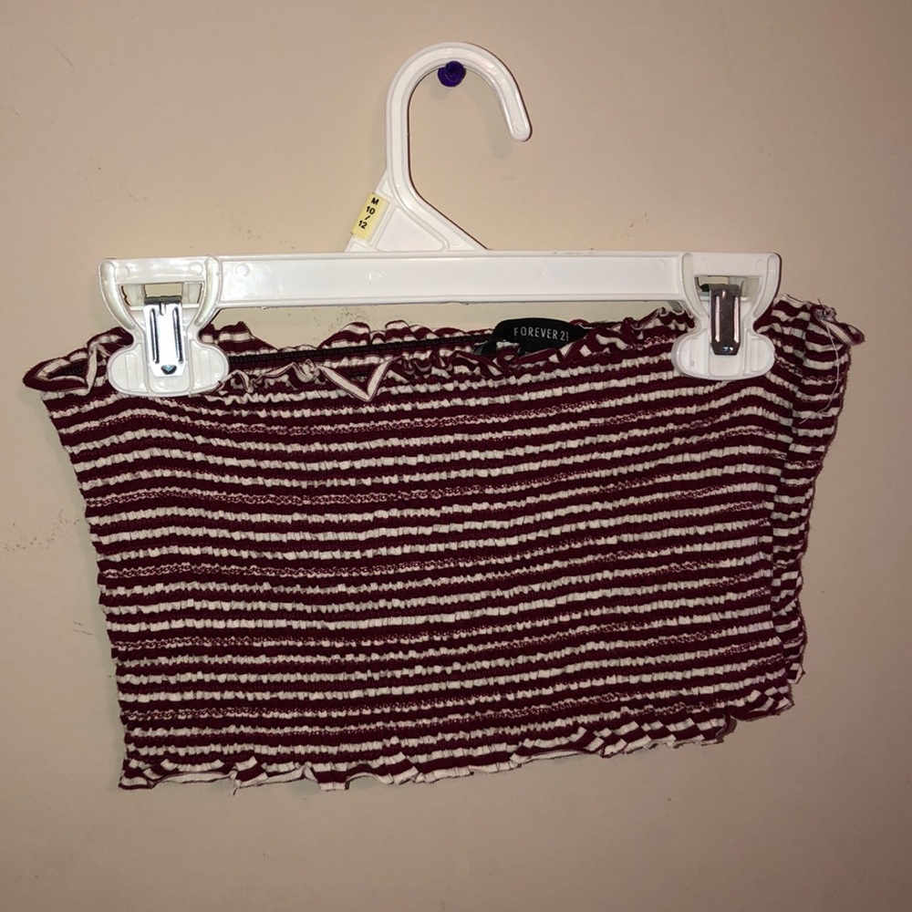 maroon and white bandeau top